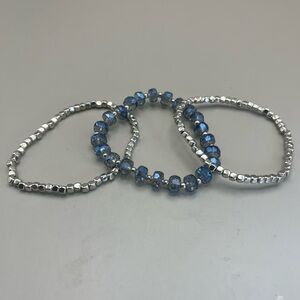 Elegant Silver and Blue Beaded Bracelet Set
